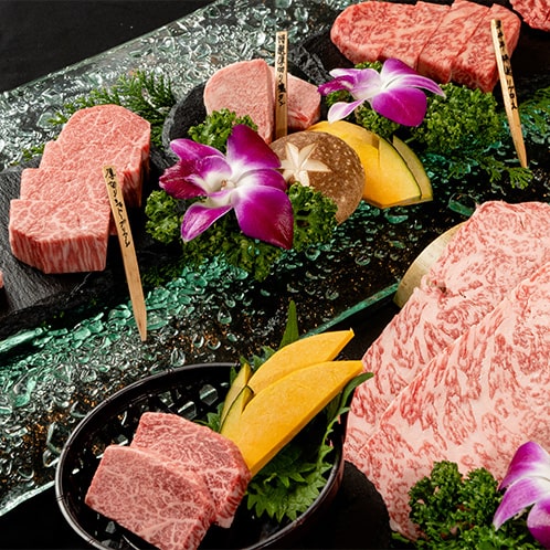 【平井牛焼肉コース】　肉宝　平井牛６種を食べ比べ、更に世界三大珍味の肉寿司付 11,000円(税・サ込)